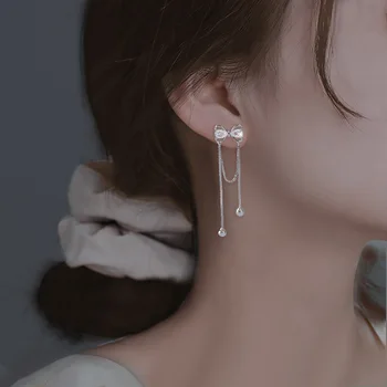 Xingyunday Ciucure Lung Bowknot Picătură Cercei pentru Femeile Fată coreean Petrecere de Moda de Argint de Culoare de Aur Cercei Elegant de Bijuterii Cadou