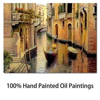 Veneția Panza Arta de Perete Manual de Aur Pictura pentru Camera de zi Decor Seara Gondola Urbanism lucrări de Artă Modernă de Înaltă Calitate