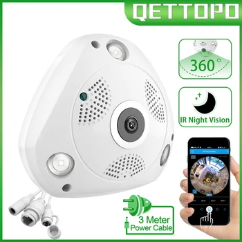 Qettopo 5MP Panoramice 360° WIFI Camera Fisheye VR Acasă Supraveghere IP Camera Alarmă de Detectare a Miscarii IR Noapte Viziune V380