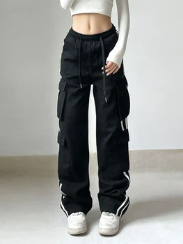 WeiYao y2K Largi Pantaloni de Marfă Vrac Casual de Buzunar Multi Femei Blugi 2023 coreean Vara Office Lady Techwear Picior Drept Pantaloni