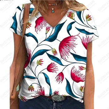 2023 Femei Vara Noi de Moda Colorat Fragmentate tipar Digital 3D cu Maneci Scurte T-shirt Femei V-neck Casual Navetiști de Sus