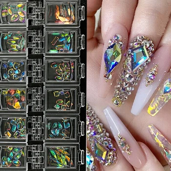 12 Grile/Cutie Nail Art Strasuri 3D AB Cristal Aurora Diamant Mixte de Dimensiuni Neregulate Rășină/de Sticlă, Stras Decorare Manichiura