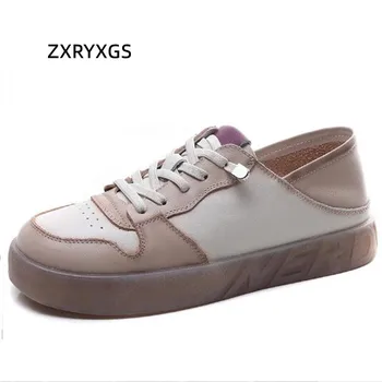 ZXRYXGS 2023 Înaltă Calitate Full Piele Pantofi Alb Dantela-up Talpă Moale Purta Pantofi Plat Femeie Adidași Pantofi Casual Maree