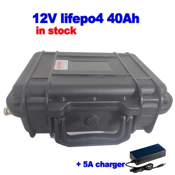 În stoc Lifepo4 baterie litiu fosfat de fier 12V 40Ah built-in 50A BMS rezistent la apa Baterie caz pentru pește finder lumină LED-uri +5A încărcător