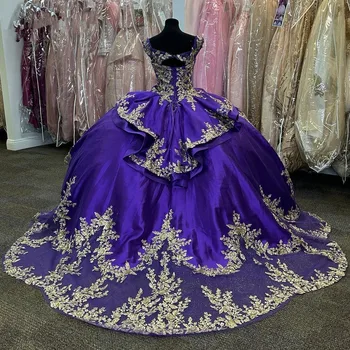 Pete violet Printesa Rochii Quinceanera 2023 Lux, Cristale, Aplicatii dantela-up corset bal dulce 16 Vestidos De 15 Ani