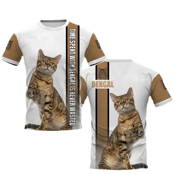 HX Animale tricouri Grafice 3D Timpul Petrecut Cu Cat T-Shirt Pisici Bengal Tipărite Teuri de Moda Streetwears Amuzant Îmbrăcăminte