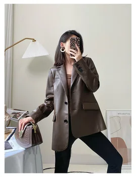 Coreea de Cafea de design piele de Oaie autentic jachete de Piele pentru Femei 2023 Nou la Mijlocul Lungimii reale haine de piele