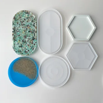 Rotunde, Hexagonale, Oval Coaster Picurare Mucegai Diy Meșteșug De Cristal De Înaltă Silicon Transparent Bază De Rășină Mucegai