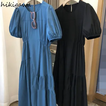 Rochie de vara Femei Îmbrăcăminte Falduri Temperament coreean Halat Femme 2023 Vestidos De Mujer O-neck Vintage Liber Casual, Rochii Maxi