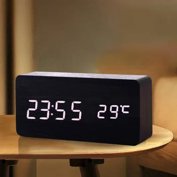 Simplitatea Modern, din Lemn cu Cifre LED Smart Ceasuri de Alarmă pentru Dormitoare Noptieră Pătrat Desktop Ceas Digital pentru Camera de Birou