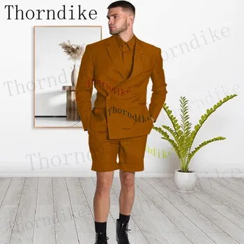 Thorndike Adaptate Făcut Două Rânduri De Costume Barbati Pantaloni Scurți De Vară Pe Plajă Mire Costum Casual De Afaceri De Nunta Cel Mai Bun Om Blazer
