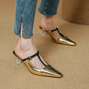 Elegant Pantofi Cu Toc Femeie De Aur, Argint Sandale De Vara Din Piele De Oaie Femeie Pompe Stil Francez Catâri Primavara Toamna Pantofi Simpli