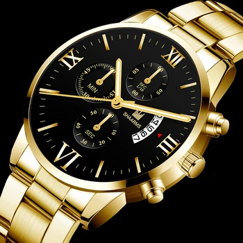 De afaceri de Brand de Lux pentru Bărbați Militar Cuarț Ceas pentru Bărbați din Oțel Inoxidabil de Aur Negru în Calendar Data Ceas Masculin Ceas Relogio