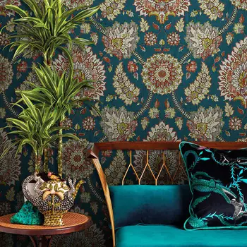 Asia de sud-est Exotice Mare de Flori Tapet Tapet Floral Boem Camera de zi Dormitor în Stil Etnic, Tapet papel de parede