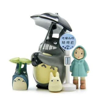 Ghibli Anime Totoro Umbrela Bus Stop Figura Ornamente Birou Miyazaki Hayao Model Zână Grădină De Mușchi Miniaturi Acasă Decore