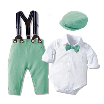 Domn Copilul Băiat Romper Îmbrăcăminte Costum Nou-născut Solidă Bumbac Salopeta Centura Arc Hat Set Baby Boys 1 Ziua Tinuta de Nunta