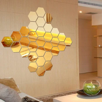 Oglindă 3D Autocolante de Perete Aur Feliuta Hexagon Oglinzi Decorative Detașabil Ornamente Autocolante Pentru DIY Decoratiuni Acasă Consumabile