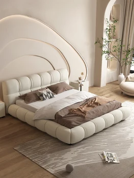 Italiană minimalist de unică folosință Tehnologie pânză dormitor matrimonial pat mare roșu net puf pat de 1,8 m de lux lumina pânză de artă pat tatami