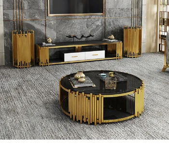 Post modern de lux circular masă de cafea cu fibra de sticla suprafață din oțel inoxidabil Nordic living măsuță de cafea și TV cabinet