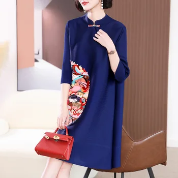 Rochie Vintage Pentru Femei 45-75 kg Chineză Stil de Moda Tipărite Îmbunătățit Cheongsam 2023 High-end Maneca Trei Sferturi Îmbrăcăminte
