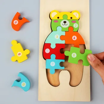 Animale de Desene animate 3D Jigsaw Puzzle Jucarii Montessori Copiii Mari Blocuri de Potrivire Jucării de Mână Prindere Placă de Jucării Toddler