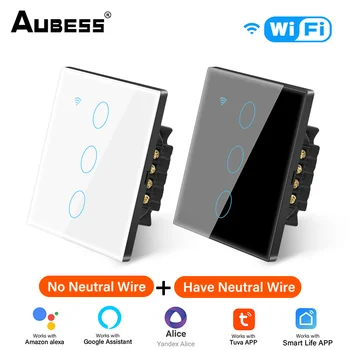 Aubess WiFi UE Smart Switch 1/2/3/4 Gang Switch Nevoie de Lumină Fir Neutru Tuya de Viață Inteligentă APP de Control de Sprijin Alexa de Start Google