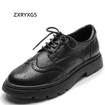 ZXRYXGS 2023 Noul Negru Maro Dantela-up Pantofi din Piele naturală tv cu Non-alunecare Britanic Retro Pantofi Respirabil Dantela-up Pantofi Mocasini