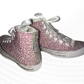 Roz high top perle strasuri panglica stil personalizat pantofi de panza integrat sport pantofi casual pantofi pentru femei 35-46