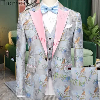 Thorndike ( Sacou+Pantaloni+Vesta) Personalizat-A Făcut Mirele Smoching Atins Rever Un Buton Bărbați Costum De Bal, Petrecere De Nunta, Costume Barbati Costume