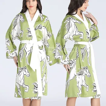 Lungă Maneca Kimono-Halat De Baie Rochie Imprimate Cămașă De Noapte Pentru Femei Halat Sexy Lounge Purta Pierde Casa Dressing V-Neck Pijamale Lenjerie