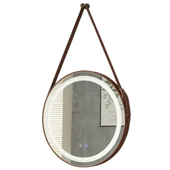 Premium baie curea de piele circular montat pe perete oglinzi decorative