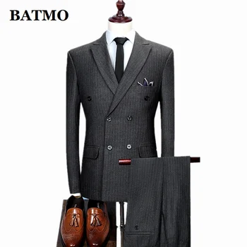 BATMO 2020 new sosire primavara casual cu dungi Dublu Rânduri de costume de bărbați,pentru bărbați rochie de mireasa plus dimensiune jachete+pantaloni M-4XL TJ06