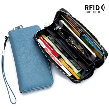 Oamenii Titular Portabil Lung Portofel Clasic din Piele cu Fermoar Portofel RFID Multi Slot pentru Card Femei Capacitate Mare de Afaceri Bag Cardul