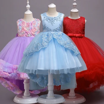 Anul nou Flori Trailing Lungi Fete rochie de Nunta de Vara Plasă de Dantelă Rochie de Bal Partid Rochie de Printesa pentru Copii Haine pentru Copii