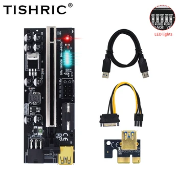 TISHRIC 009C Plus Riser Card PCI E PCI Express USB 3.0 Cablu gpu 6pini la SATA, PCIE, PCI-E 1X la 16X Extender Pentru Minerit ETH BTC