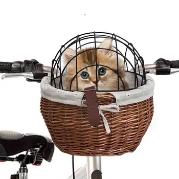 Țesute Manual Pisică Câine De Depozitare Pentru Biciclete Coș De Companie Din Față A Scaunului Ghidon Transport Reglabil Biciclete Coș Împletit De Ciclism Accesorii