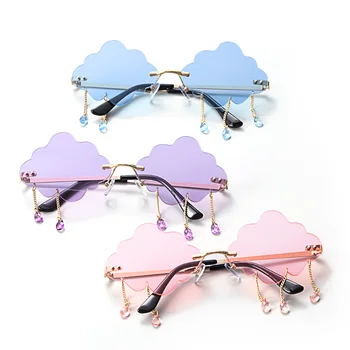 Noua Modă Ciucure ochelari de Soare Moda Retro fără rame, Ochelari de Soare Steampunk Ochelari Nuante Amuzant Nori în Formă de UV400 Ochelari de vedere