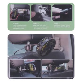 Masina de Răcire Ventilator, USB Bancheta Auto de Bancheta din Spate a Ventilatorului 3 Viteza Vehiculului Clip Ventilator pentru Vehicule Auto Camion, Van, SUV RV Barca de Autobuz