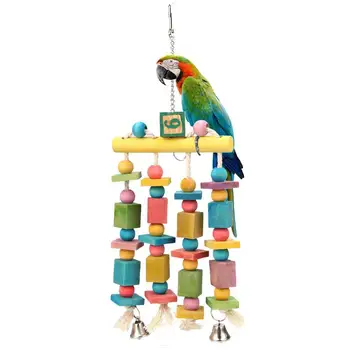 NOI Papagal Pasăre Colorate Suspendate din Lemn de Mestecat Jucării Suport Rack Colivie Accesorii Cu Clopote Pasăre Consumabile