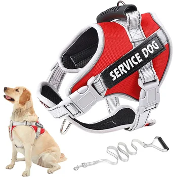 Câine de serviciu Vesta Ham Nu Trageți în Trainning Câine Hamuri cu Mâner & 5ft Cîine Lesă Reglabilă și Reflexiv Nu Chock