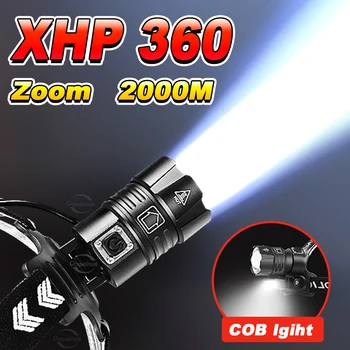 2023 Mai Puternic Far XHP360 Faruri Led 18650 baterie Reîncărcabilă Far Cu Cob Lumina de Pescuit Cap Lanterna Felinar Camping