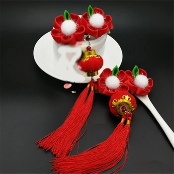 1 pereche Părul Roșu Clip Chineză Stil de Dans de Performanță Ciucure Ac de păr de Anul Nou Accesoriu de Decor Cheongsam Frizură Femei Fata Cadou