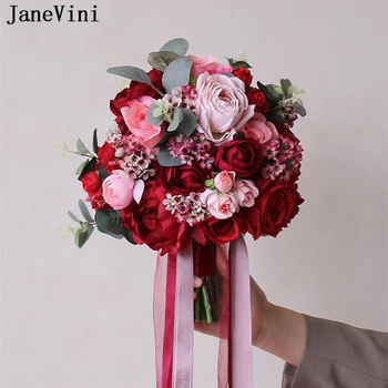 JaneVini Vintage Red Rose Buchet De Mireasa Flori Artificiale Roz Fals De Mireasa Buchet De Nunta Fotografie De Flori Flores Para Boda