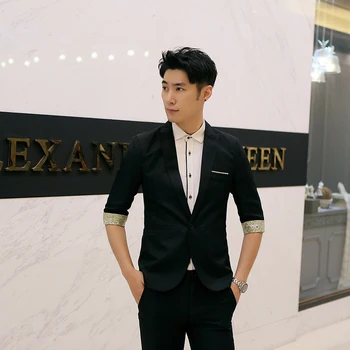 Noua Moda pentru Bărbați Versiunea coreeană de Jumătate maneci Barbati Slim Casual Culoare Solidă All-meci Mic Costum de Șapte puncte Maneca Sacou