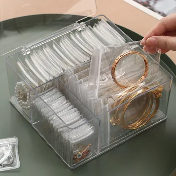 Anti-oxidare caseta de bijuterii Portabil cercel inel sertar transparent Multi-grilă cutie de depozitare Cercei coliere sigilare pungi
