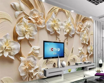 beibehang Tapet personalizat 3D Phalaenopsis relief living peretele Nordic minimalist modern decorative murale Papel de parede