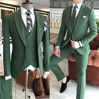 Verde Negru Slim Fit 3 Piese Costume Mire Nunta Barbati Costume Frac Terno Masculino De Pour Hommes Blazer(Sacou+Pantaloni+Vesta)