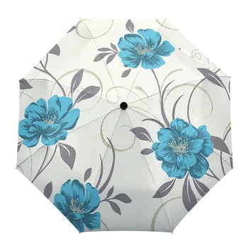 Albastru Model Floral Fără Sudură În Aer Liber Vânt Ploaie Umbrela Complet Automată Cu Opt Toroane Bărbați Femei Mari, Umbrele, Umbrele De Soare