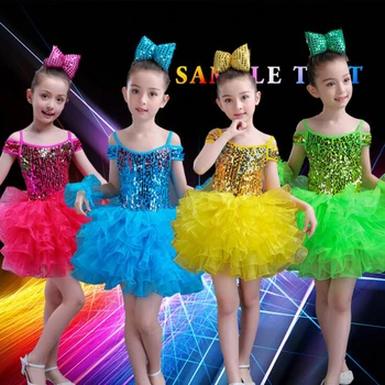 4 Culori Fata de Printesa de dans poarte Rochie de Bal Petrecere Paiete Corul de Performanță haine Groase Dezordonat Fire de Dans Costume