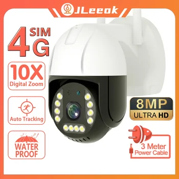 JLeeok 4K 8MP SIM 4G Camera PTZ Zoom 10X AI Omului de Urmărire Automată în aer liber 5MP WIFI de Securitate de Supraveghere CCTV camere IP